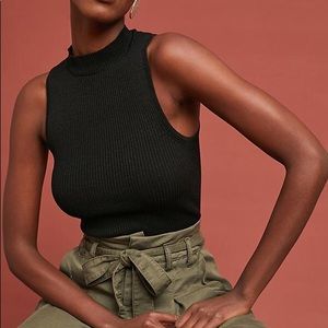 Anthropologie Moth Ribbed Mock-Neck Top